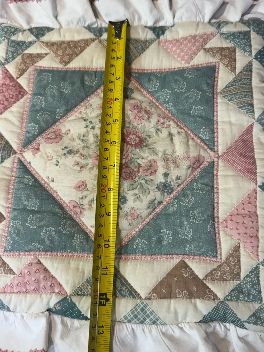 90’s Floral Patch Homemade Quilted pillow sham  Cottagecore 12x12 Ruffles